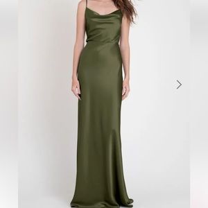 Jenny Yoo Sylvie Dress in Olive Satin